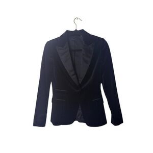 Elie Tahari Womens Black Velvet Blazer Jacket With Satin Lapel Single Button Clo